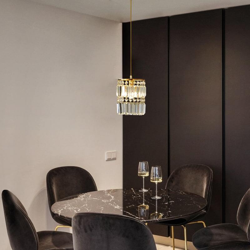 1- Light Gold Crystal Linear Pendant Light - Dinning Room | Feyran