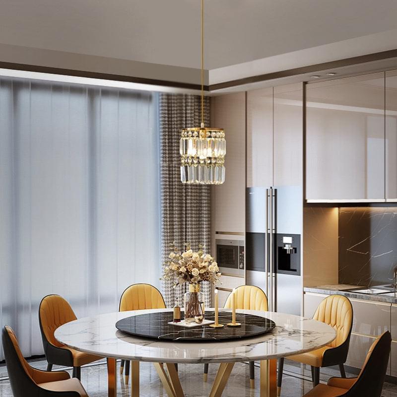 1- Light Gold Crystal Linear Pendant Light - Dinning Room | Feyran