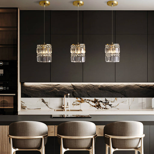 1- Light Gold Crystal Linear Pendant Light-diningroom-2 | Feyran Lighting