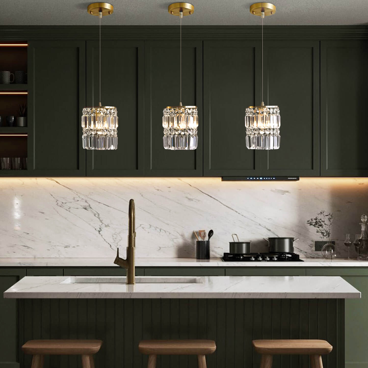 1- Light Gold Crystal Linear Pendant Light-diningroom-1 | Feyran Lighting