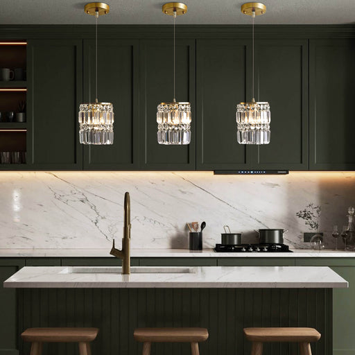 1- Light Gold Crystal Linear Pendant Light-diningroom-1 | Feyran Lighting