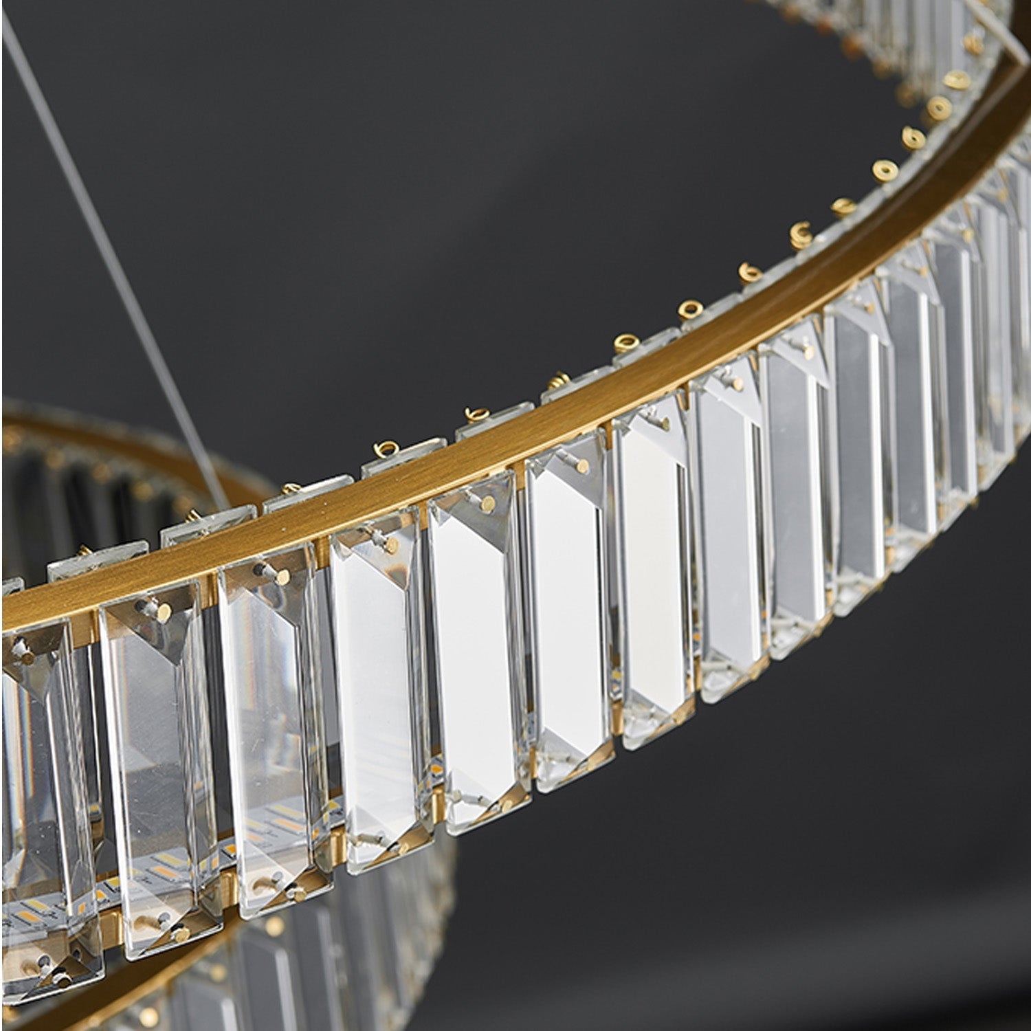 Modern 8-Tiered Ring Crystal Chandelier - Luxury Grand Foyer Lighting for High Ceiling & Staircase, Adjustable Height, 3-Color LED.