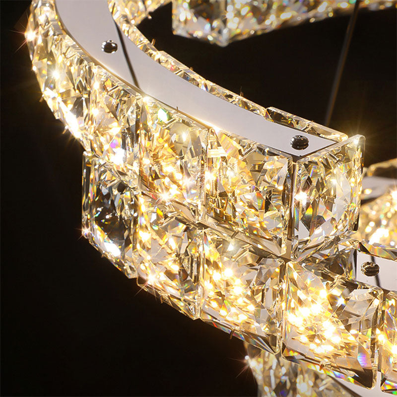 Double Irregularity Ring Dimmable LED Chandelier - Crystal Detail | Feyran