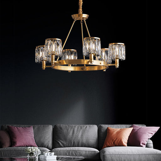 Round Modern Rustic Crystal Brass Chandelier - Living Room | Feyran