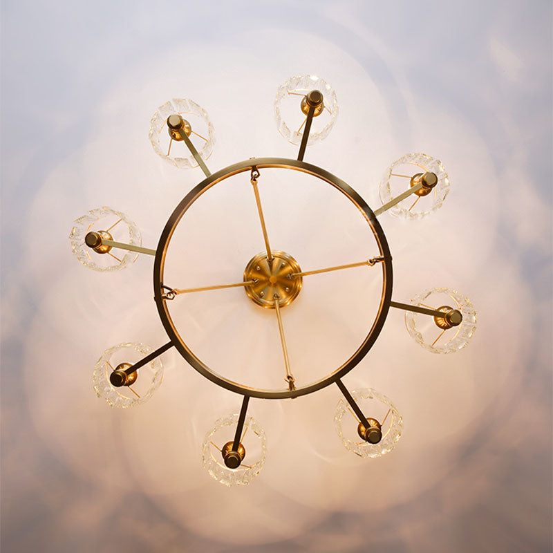 Round Modern Rustic Crystal Brass Chandelier - 8 Lights | Feyran