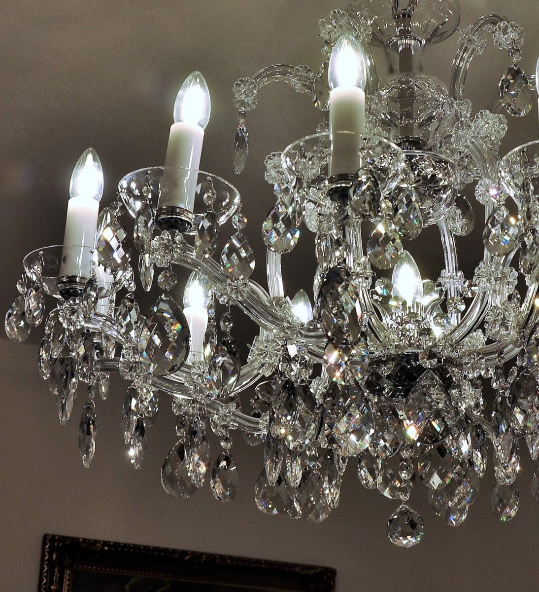 12-flame Maria Theresa silver crystal chandelier with adjustment for low ceiling