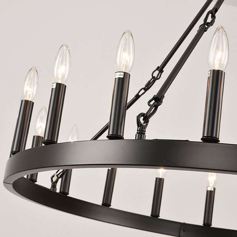 12 Lights Wagon Wheel Chandelier Black Round Globe Wrought Iron Pendant Lights-detail-1 | Feyran