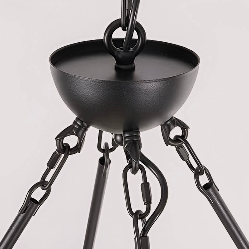 12 Lights Wagon Wheel Chandelier Black Round Globe Wrought Iron Pendant Lights-detail-3 | Feyran