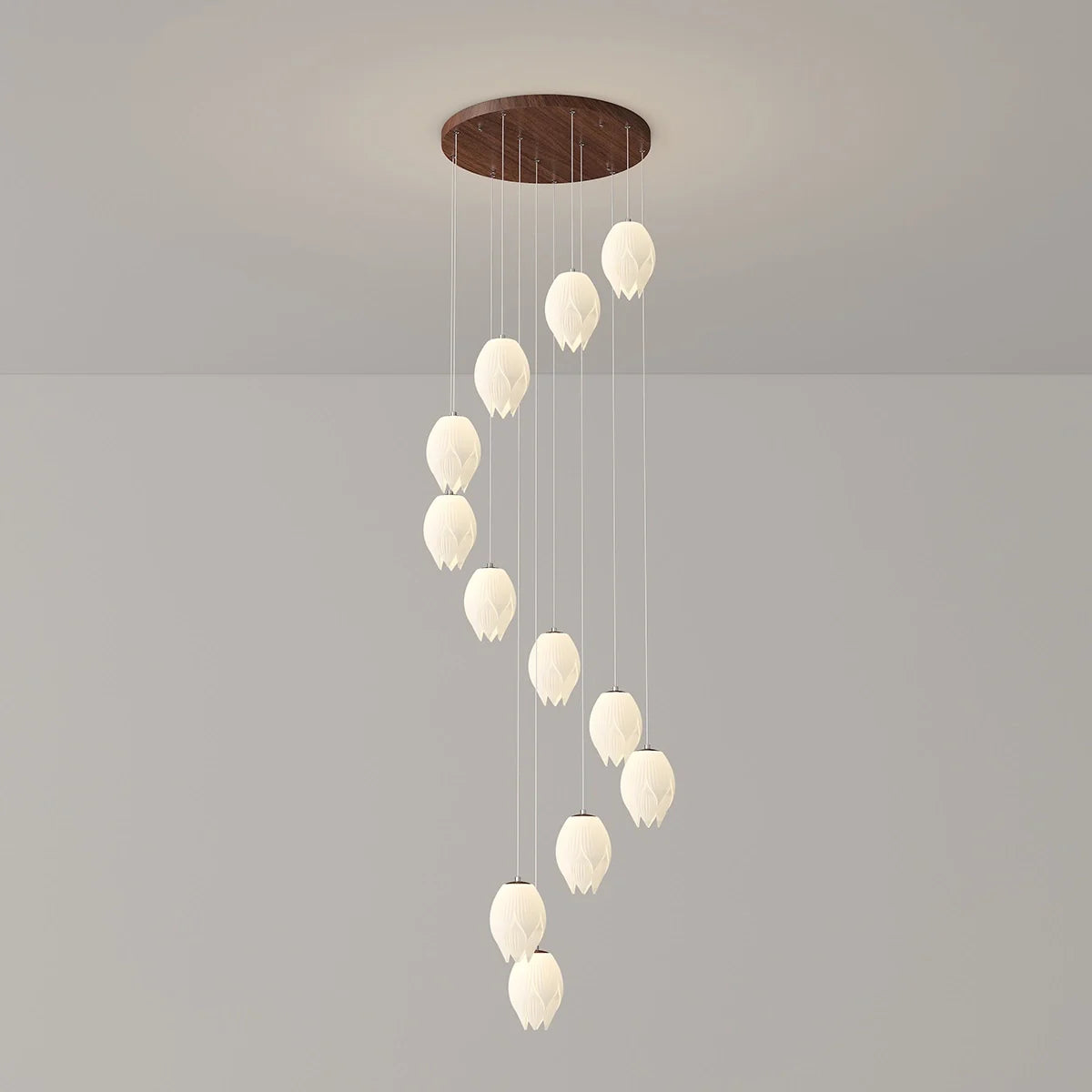 Feyran Cream Tulip Long Pendant Chandelier for Staircase