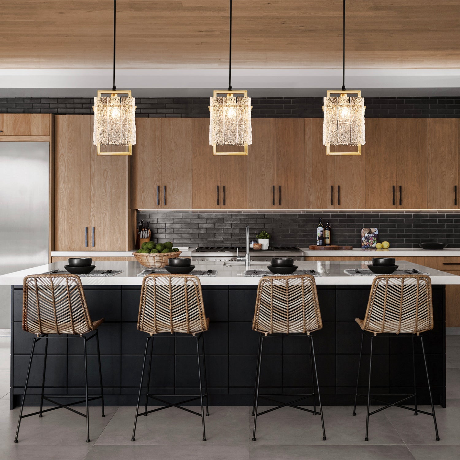 Square Frame Cracked Glass Lampshade Pendant Light - Kitchen Island | Feyran
