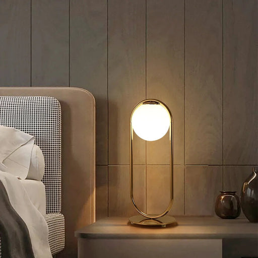 Gold Frame White Glass Globe Table Lamp - Simple design - Bedroom