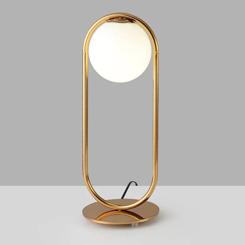 Gold Frame White Glass Globe Table Lamp - Simple design