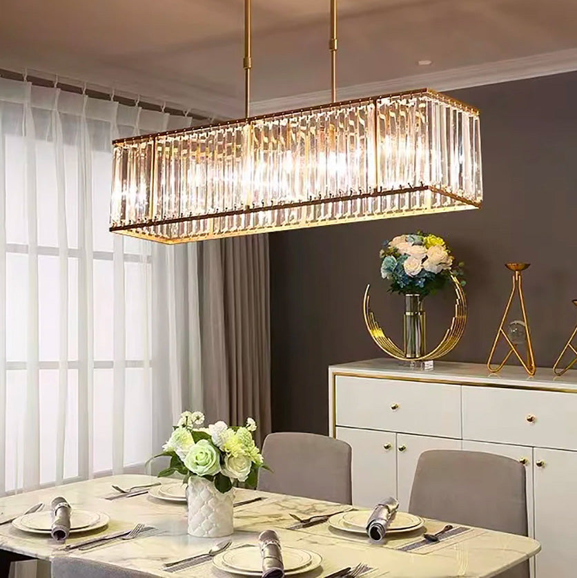 Rectangular Gold Frame Crystal Chandelier - Dining Room | Feyran