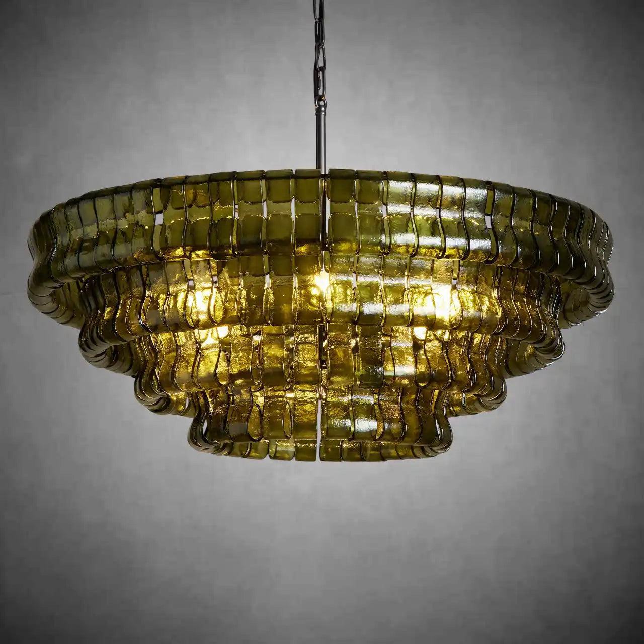 Ghiaccio Round Glass Chandelier-Chandelier-Feyran-Matte Black/Bronze-Green-24"-Feyran