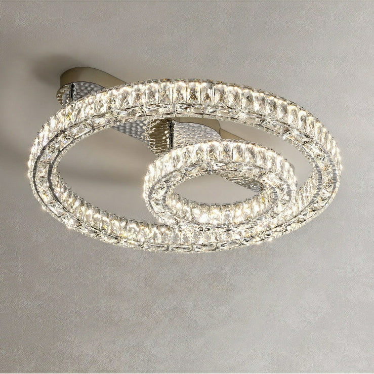 2/ 3 Rings Flush Mount Living Room Chandelier Crystal Bedroom Ceiling Light Fixture