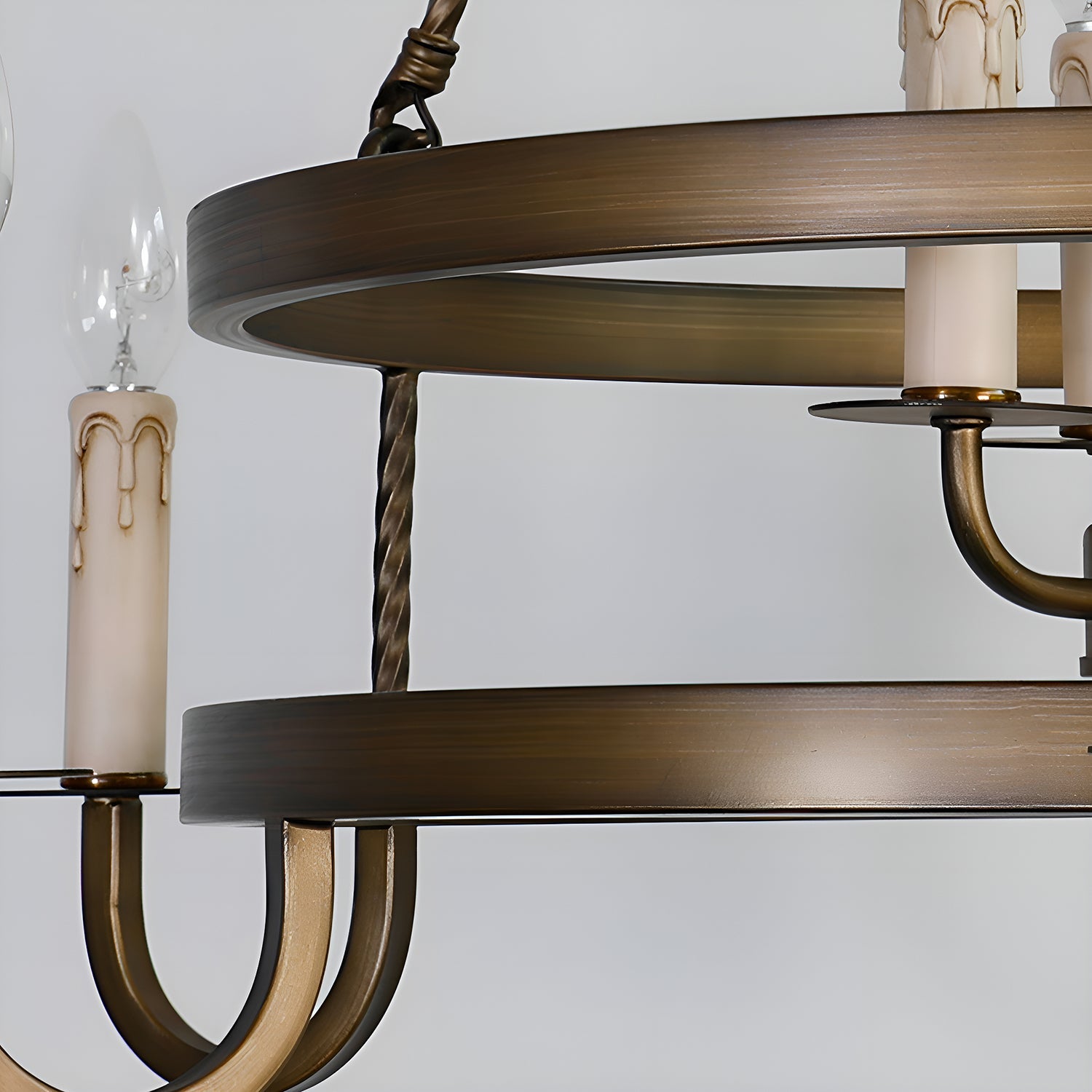 2-Tier Bronze Wagon Wheel Chandelier-details|Feyran