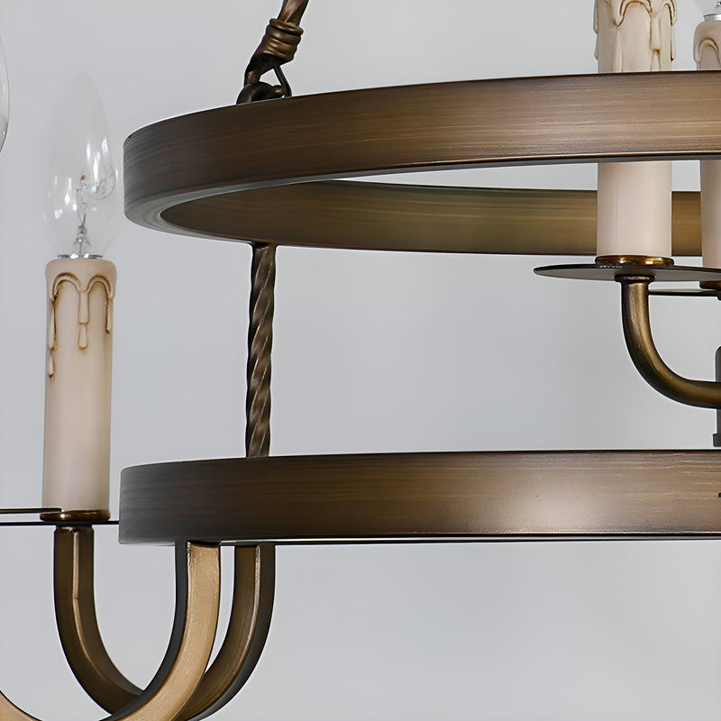 2-Tier Bronze Wagon Wheel Chandelier-details|Feyran