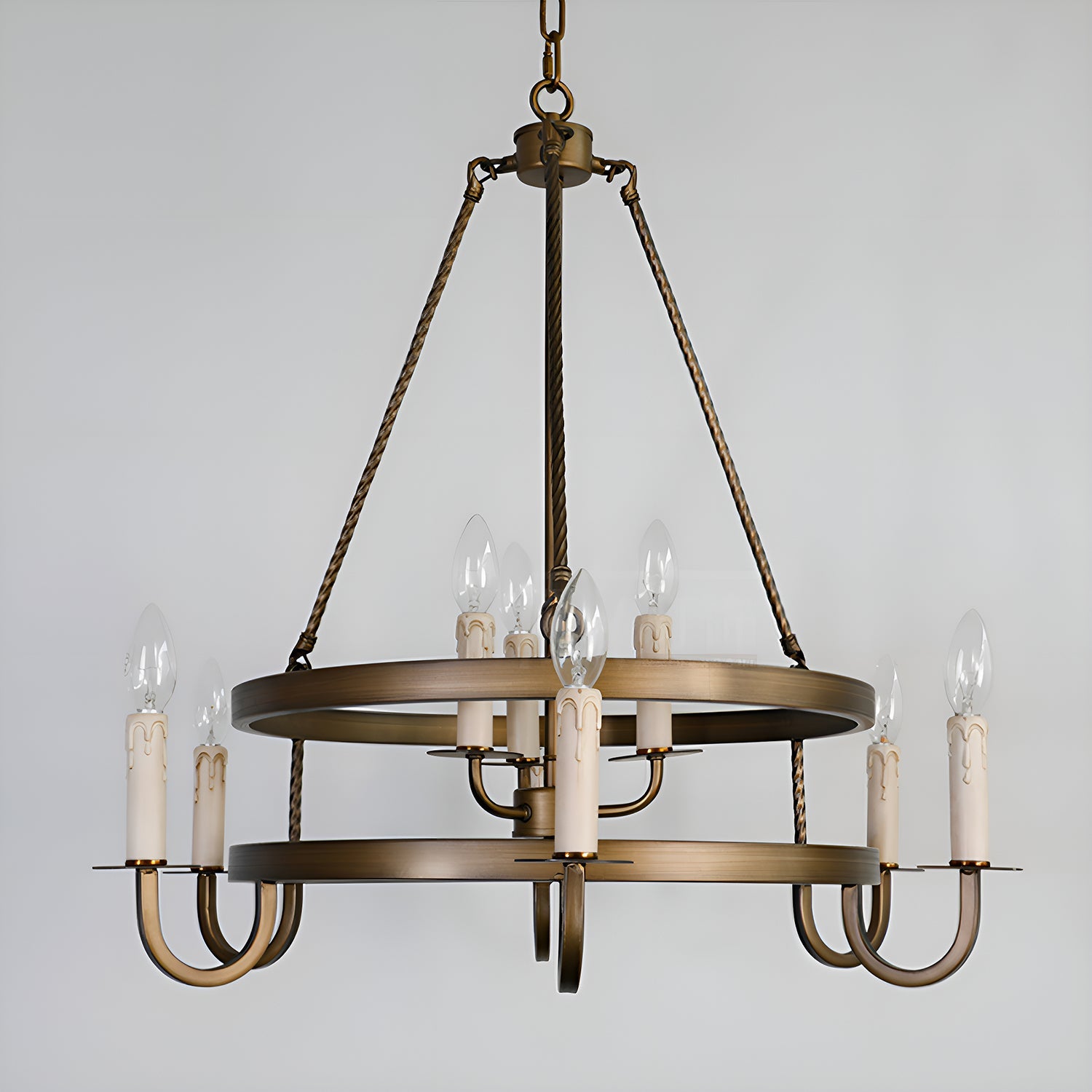 2-Tier Bronze Wagon Wheel Chandelier-light-off|Feyran