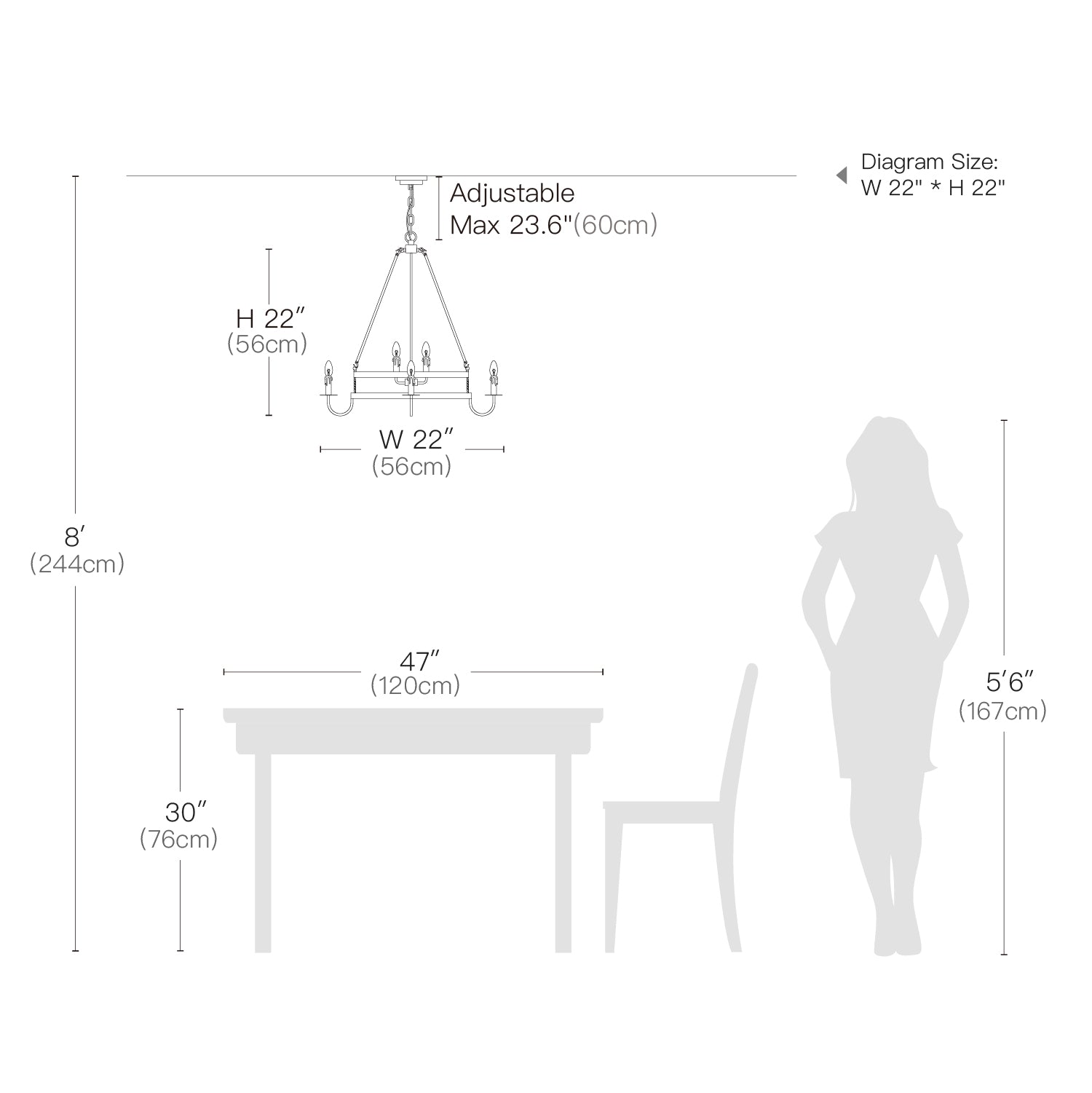2-Tier Bronze Wagon Wheel Chandelier - size | Feyran
