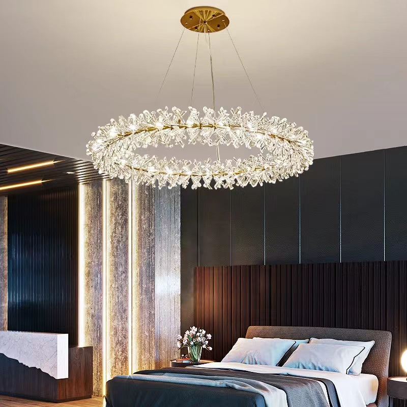 2 Wheel Frozen Ice Crystal Chandelier Light For Living Room Dining Hall