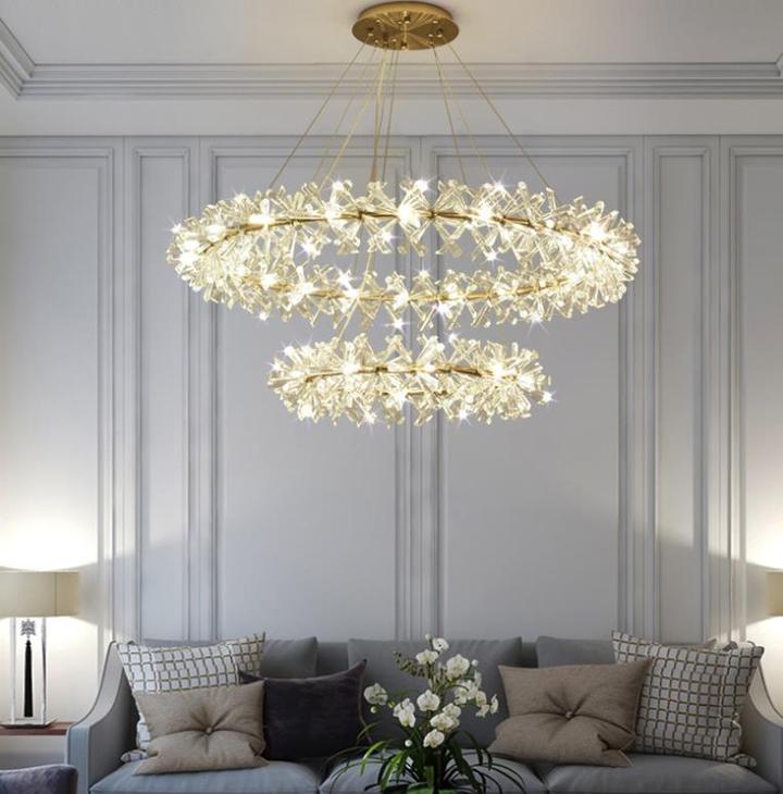 2 Wheel Frozen Ice Crystal Chandelier Light For Living Room Dining Hall