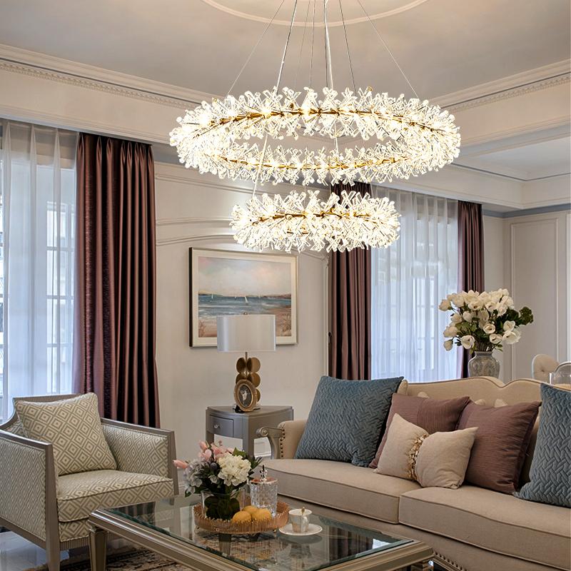 2 Wheel Frozen Ice Crystal Chandelier Light For Living Room Dining Hall