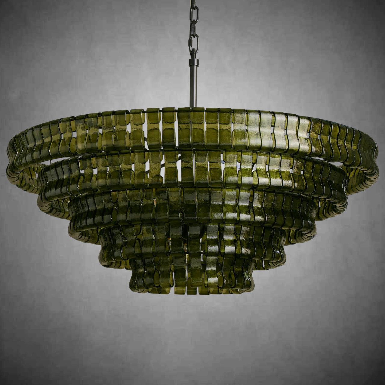 Ghiaccio Round Glass Chandelier-Chandelier-Feyran-Matte Black/Bronze-Green-60"-Feyran