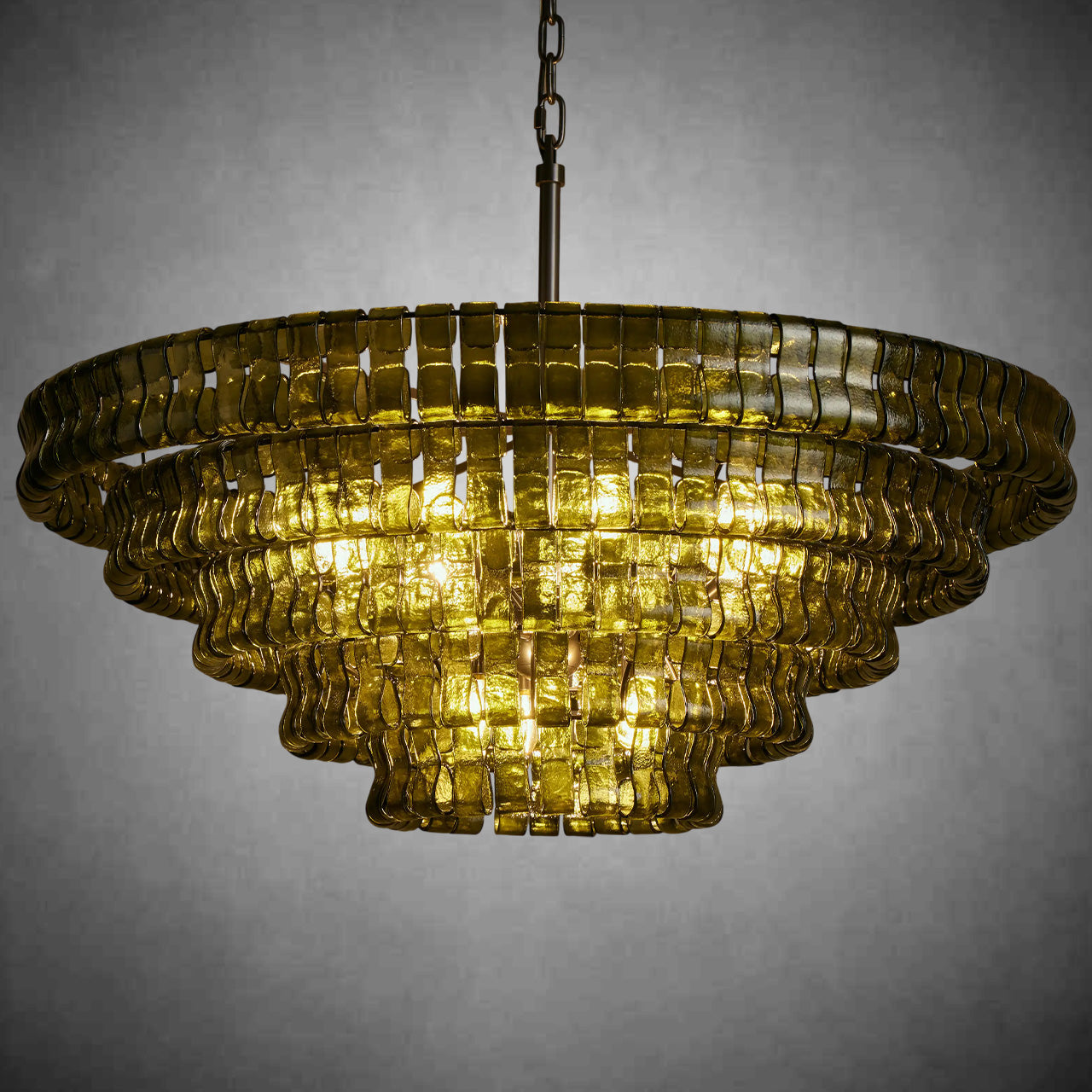 Ghiaccio Round Glass Chandelier-Chandelier-Feyran-Matte Black/Bronze-Green-48"-Feyran