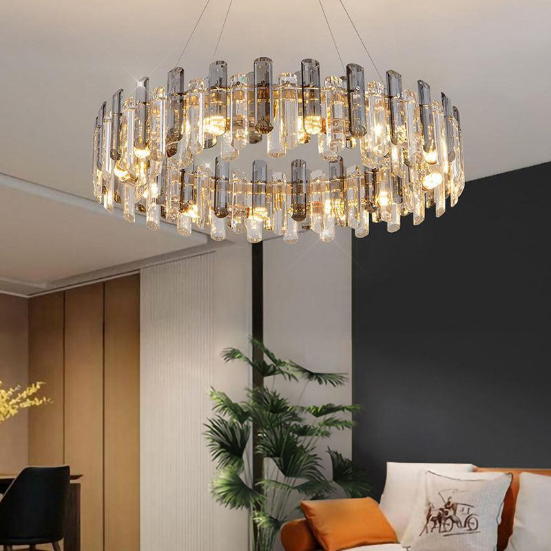 Round Glass Shade Gold Chandelier - Living Room | Feyran