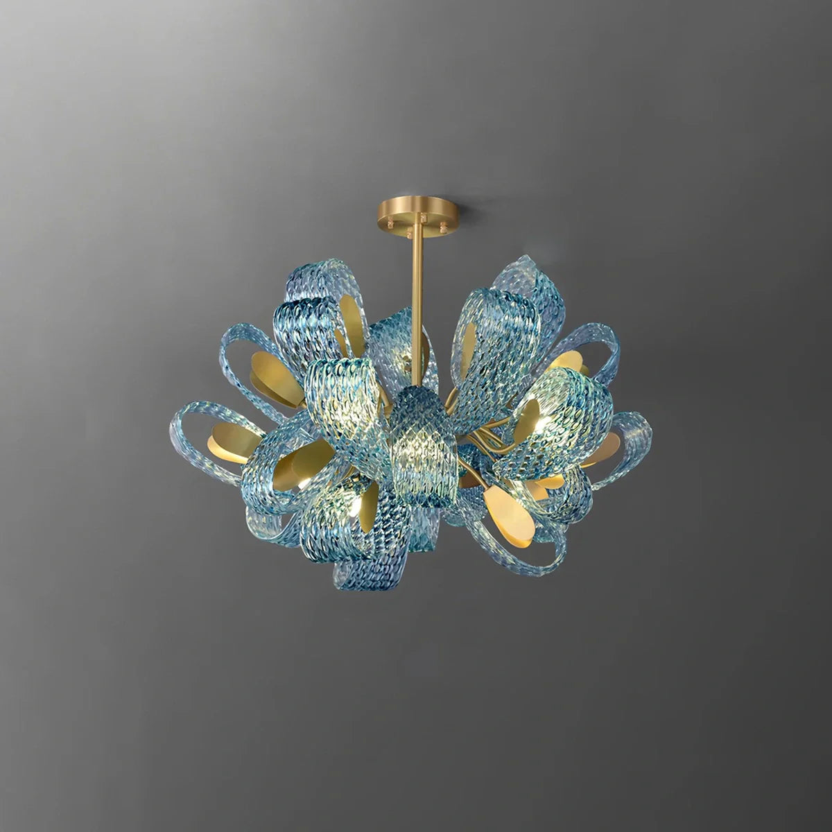 Feyran Peacock Blue Art Glass Chandelier for Dining Room
