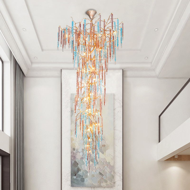 Dora Raindrop Colorful Crystal Staircase Chandelier - Feyran