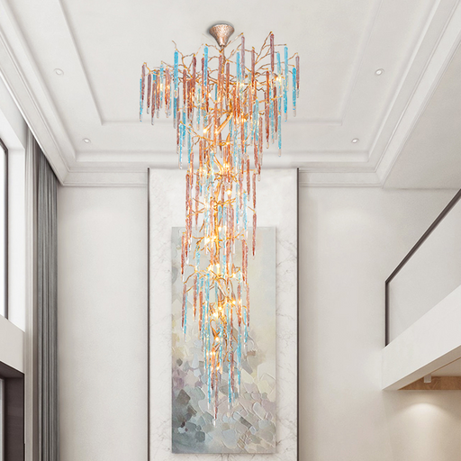 Dora Raindrop Colorful Crystal Staircase Chandelier - Feyran
