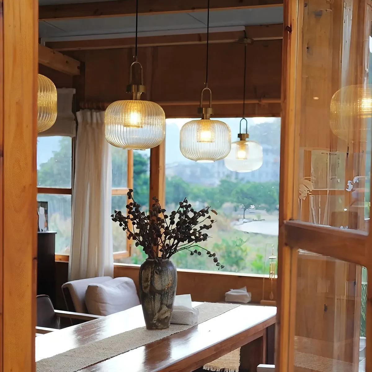 Feyran Modern Ribbed Clear Glass Pendant Light