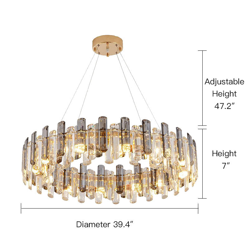 Round Glass Shade Gold Chandelier - Dimension | Feyran