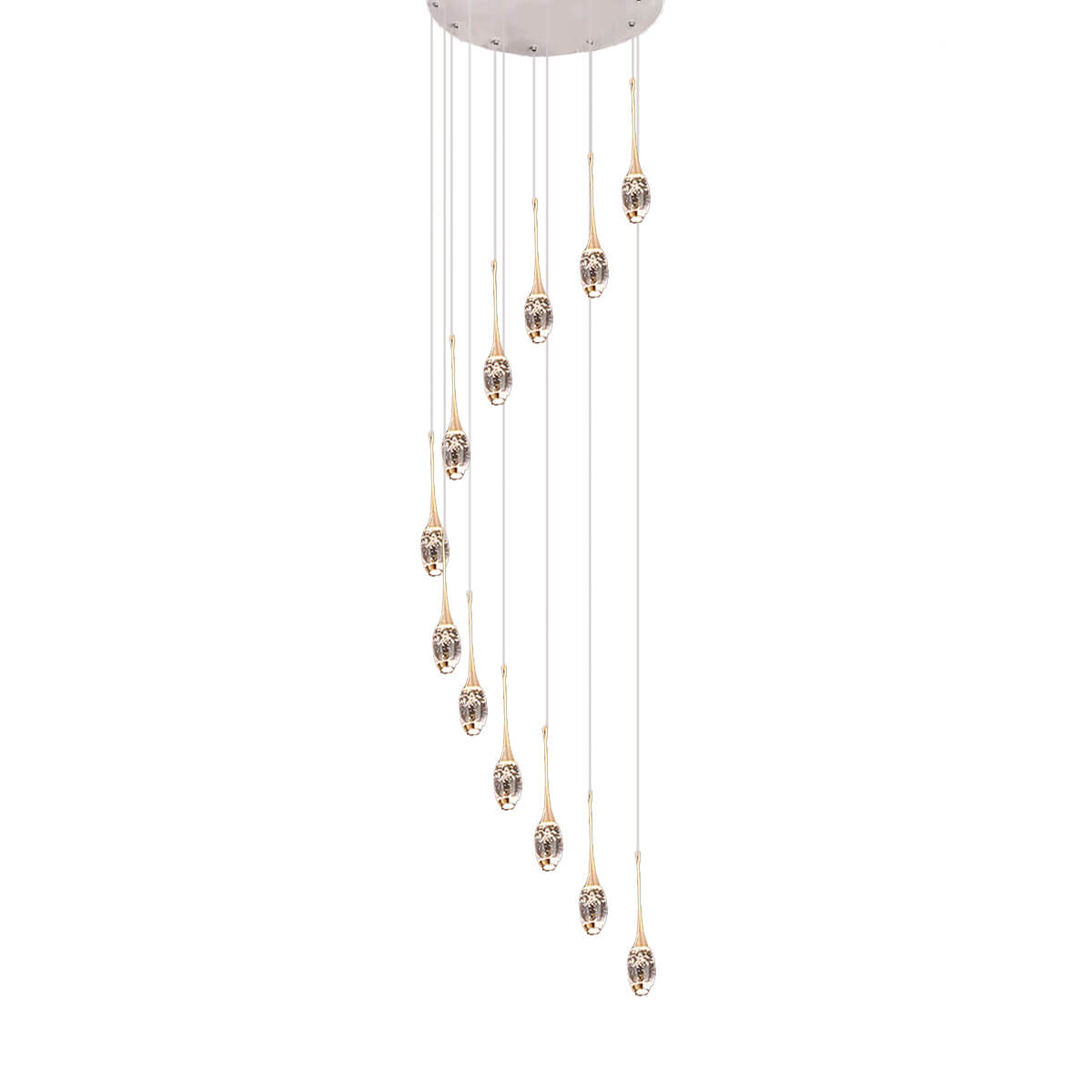 Modern-Luxury-Villa-loft-Apartment-Rotating-Staircase-Long-Pendant-Crystal-Duplex-Staircase-Pendant-front-view-white | Feyran