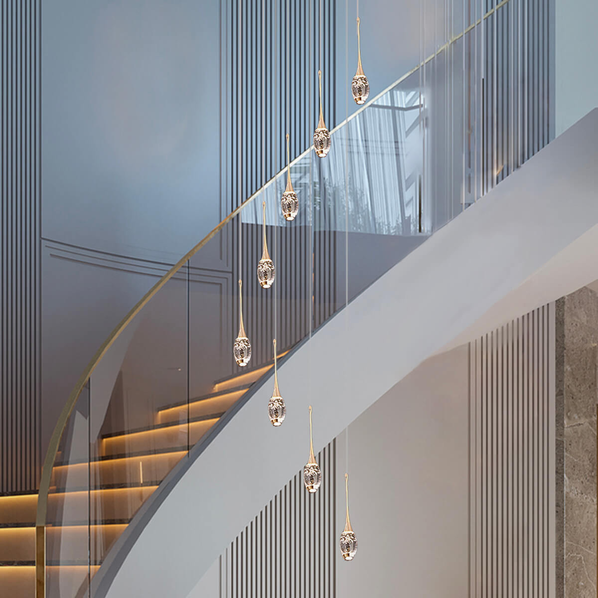 Modern-Luxury-Villa-loft-Apartment-Rotating-Staircase-Long-Pendant-Crystal-Duplex-Staircase-Pendant-Staircase3 | Feyran