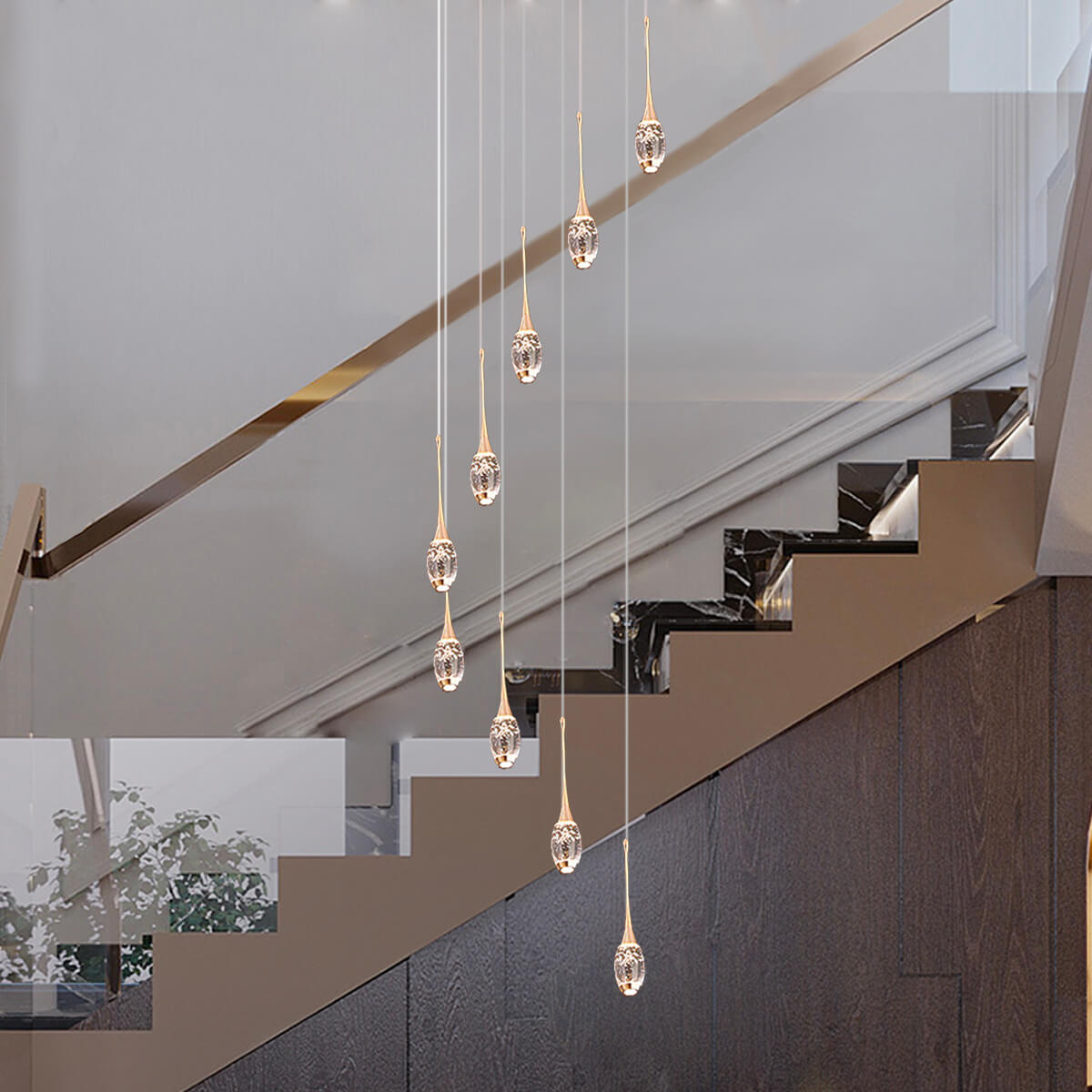 Modern-Luxury-Villa-loft-Apartment-Rotating-Staircase-Long-Pendant-Crystal-Duplex-Staircase-Pendant-Staircase | Feyran