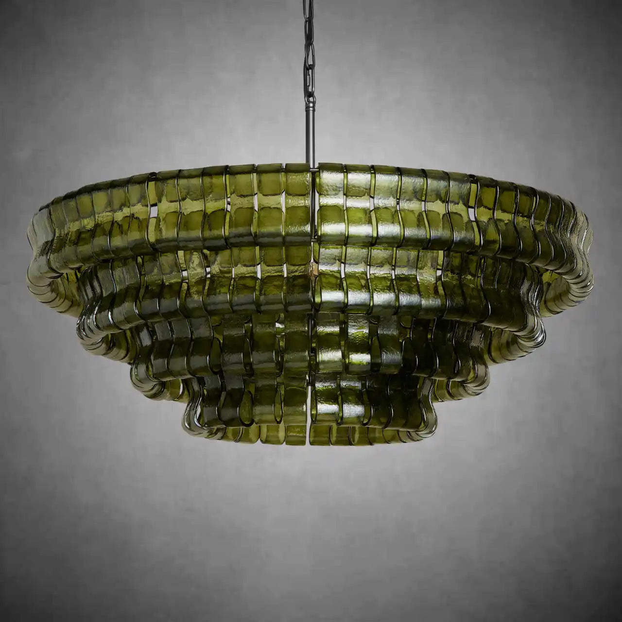Ghiaccio Round Glass Chandelier-Chandelier-Feyran-Matte Black/Bronze-Green-36"-Feyran