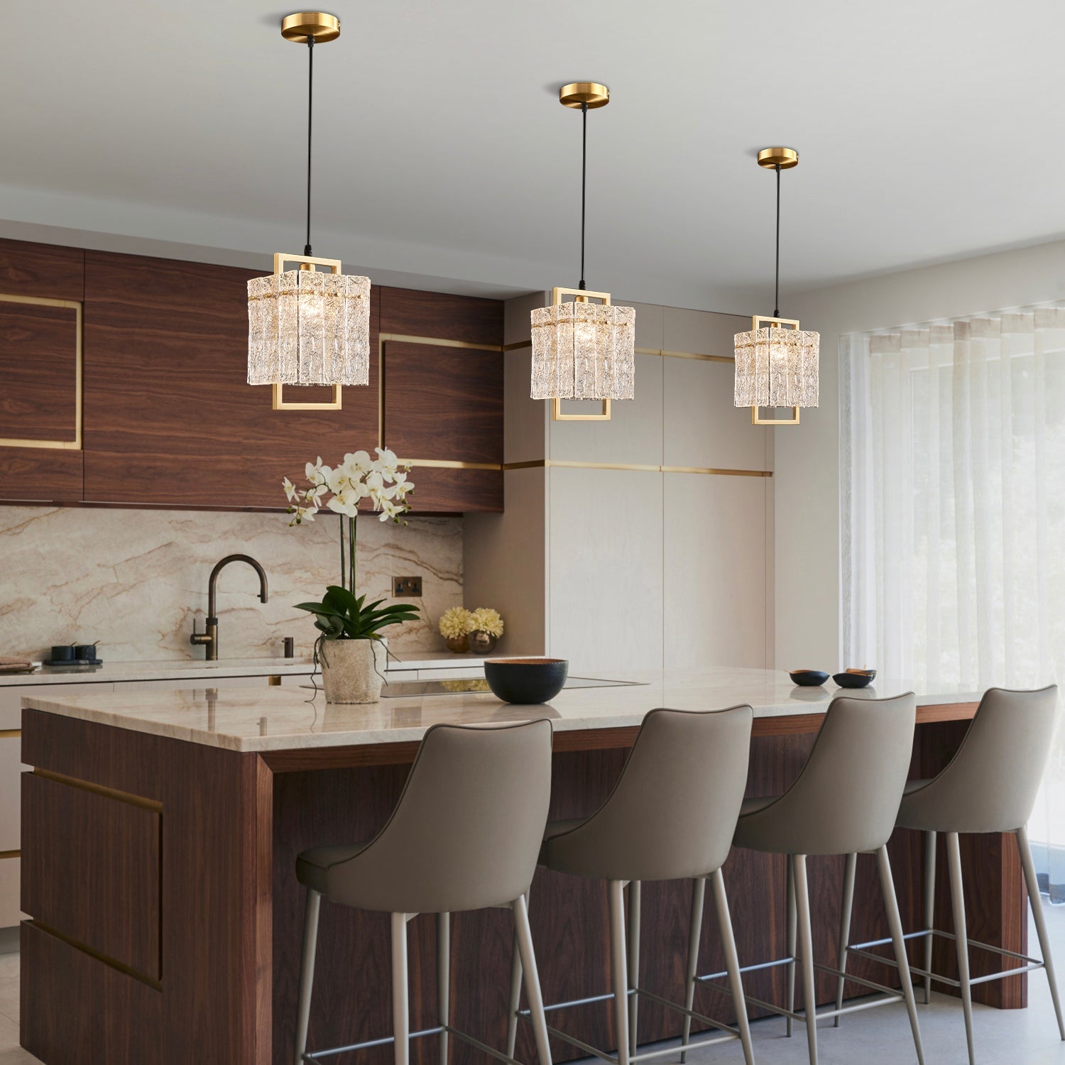 Square Frame Cracked Glass Lampshade Pendant Light - Kitchen Island | Feyran