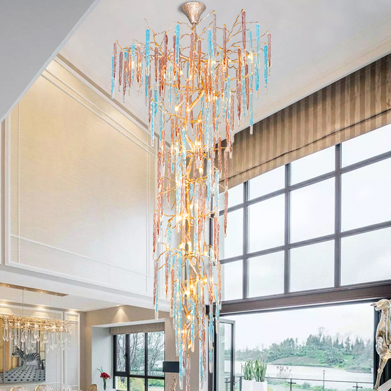 Dora Raindrop Colorful Crystal Staircase Chandelier - Feyran