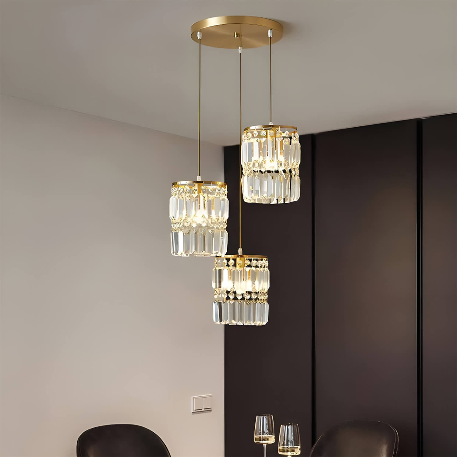 3-Light Gold Crystal Chandelier - Linear Pendant Light-1|Feyran