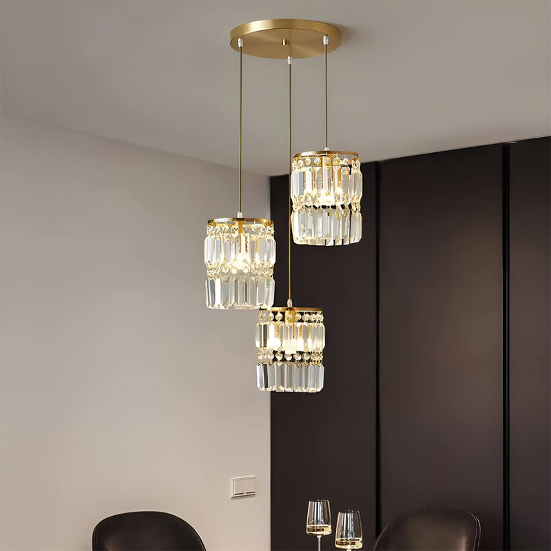 3-Light Gold Crystal Chandelier - Linear Pendant Light-1|Feyran