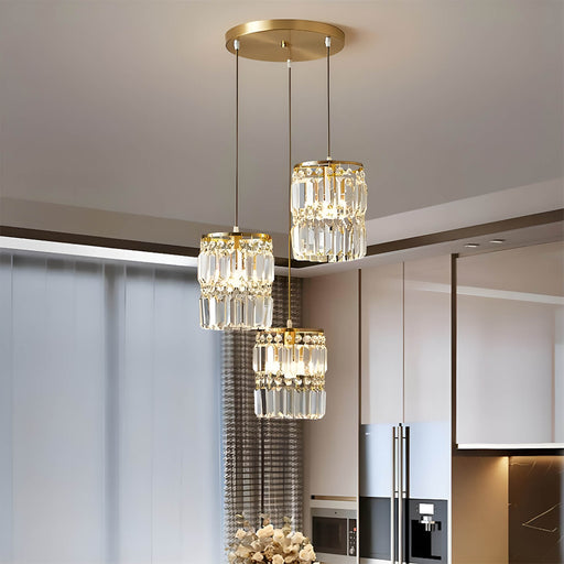 3-Light Gold Crystal Chandelier - Linear Pendant Light-2|Feyran