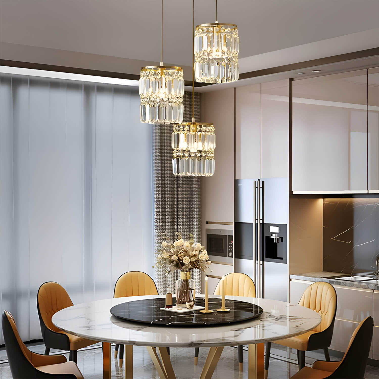 3-Light Gold Crystal Chandelier - Linear Pendant Light-3|Feyran