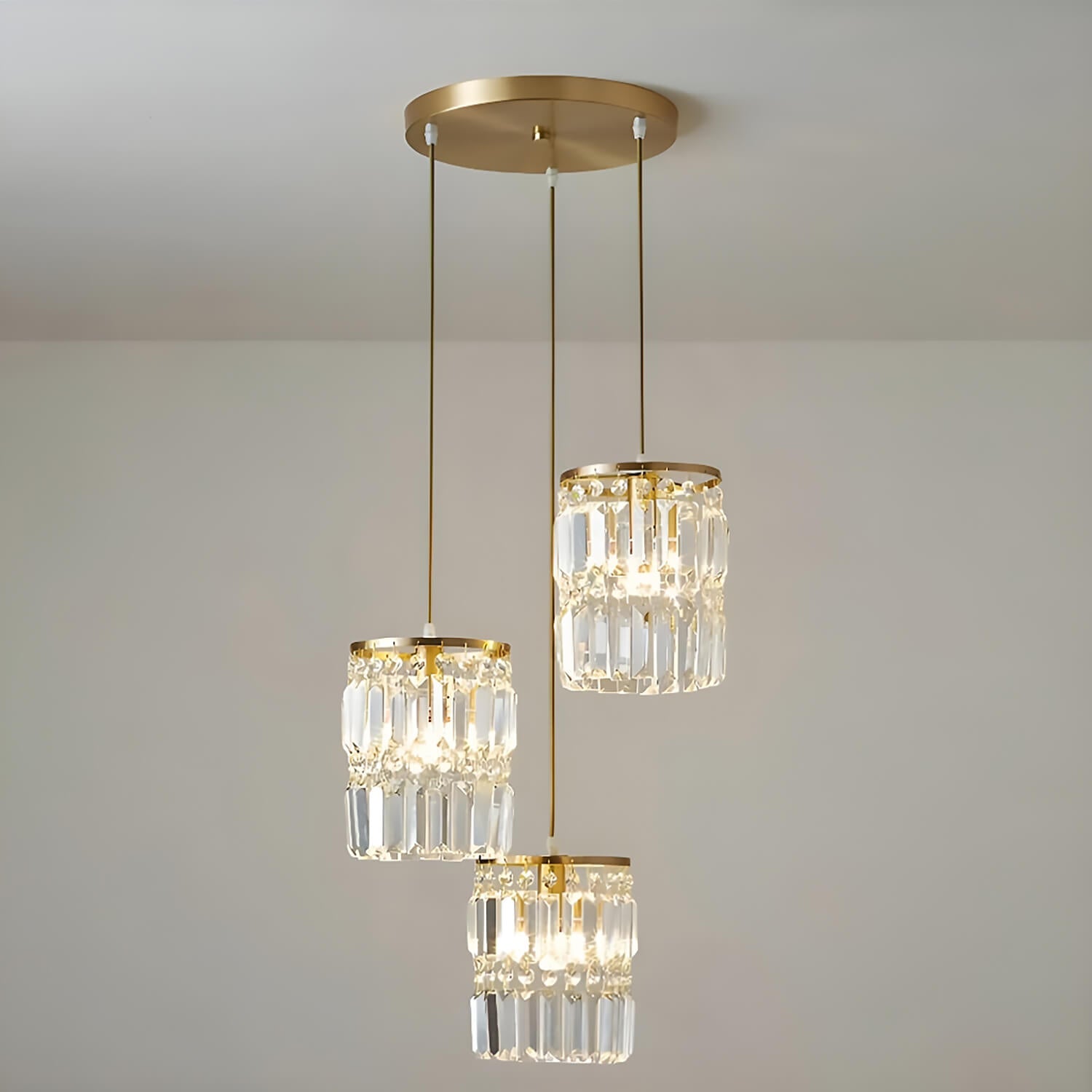 3-Light Gold Crystal Chandelier - Linear Pendant Light-4|Feyran