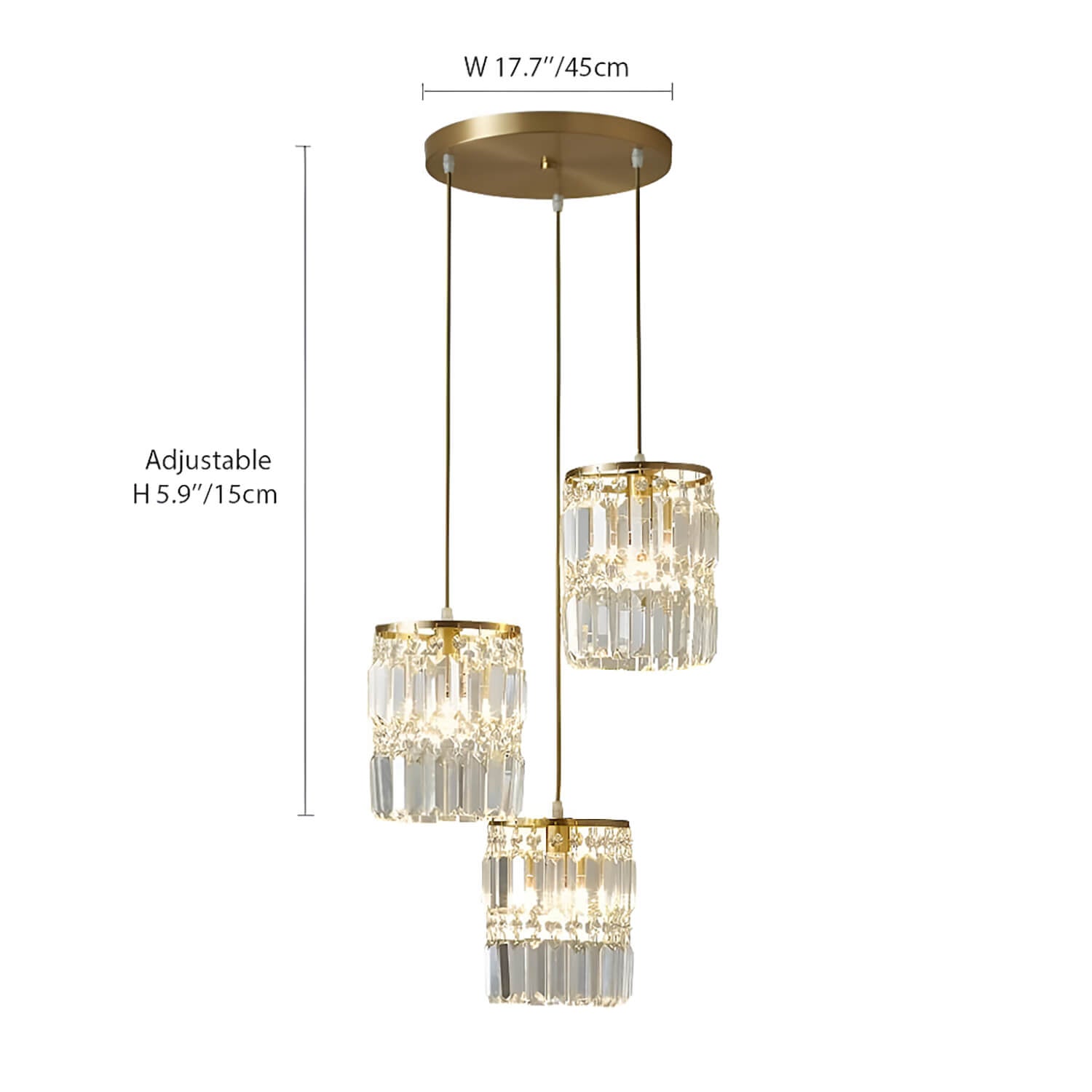 3-Light Gold Crystal Chandelier - Linear Pendant Light-size|Feyran