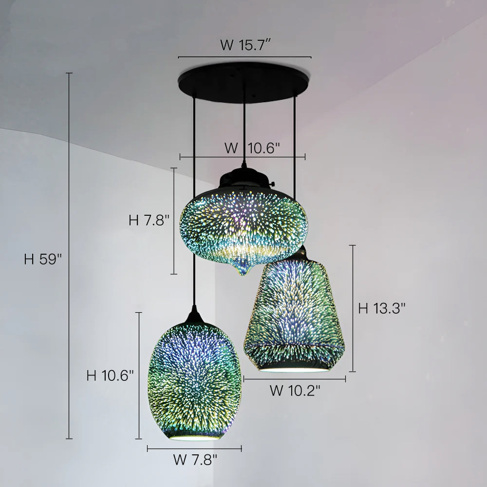 3 Lights 3D Colorful Glass Fireworks ART Pendant Light-size-1| Feyran