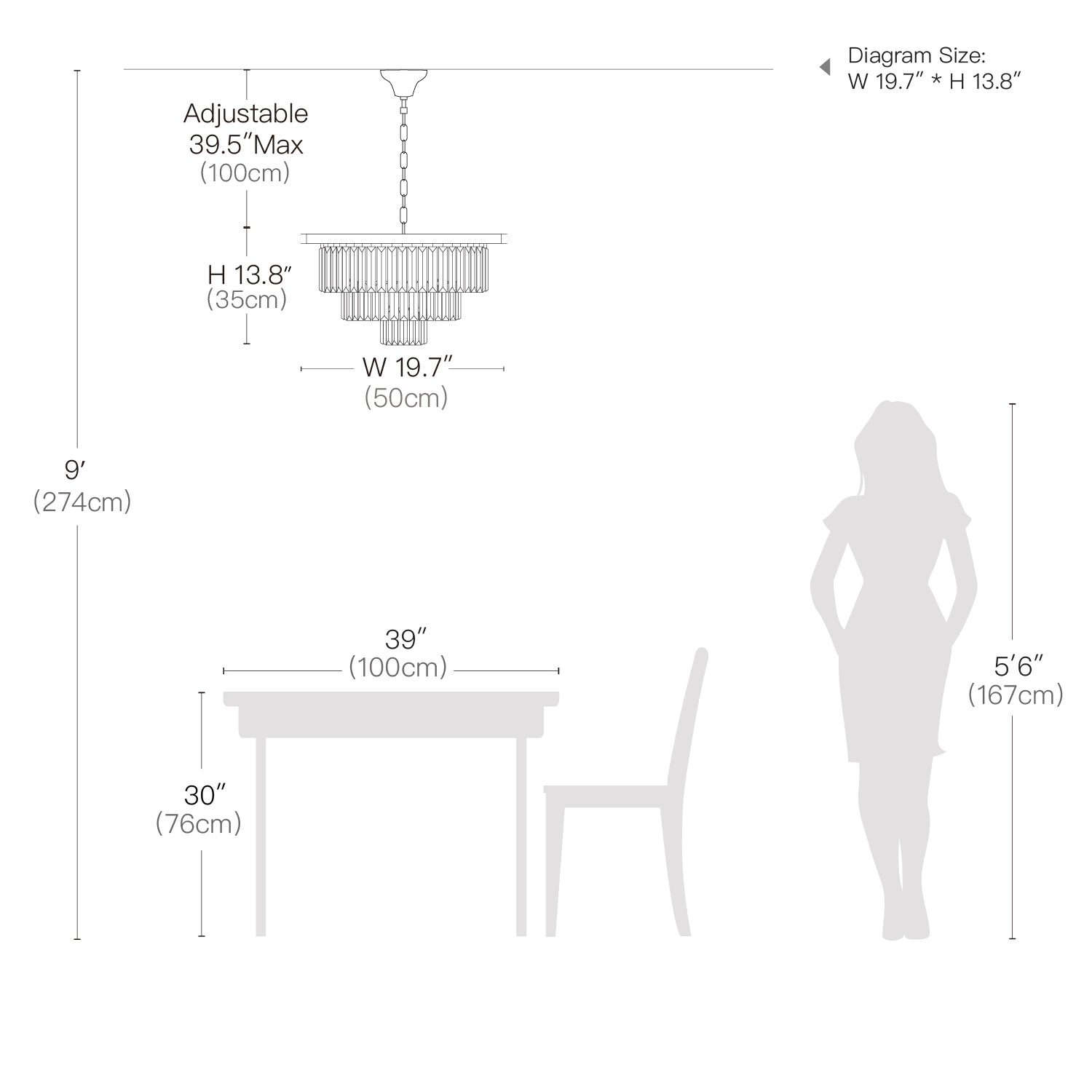 Modern 3-Tier Crystal Chandelier - Pendant Light-Size | Feyran