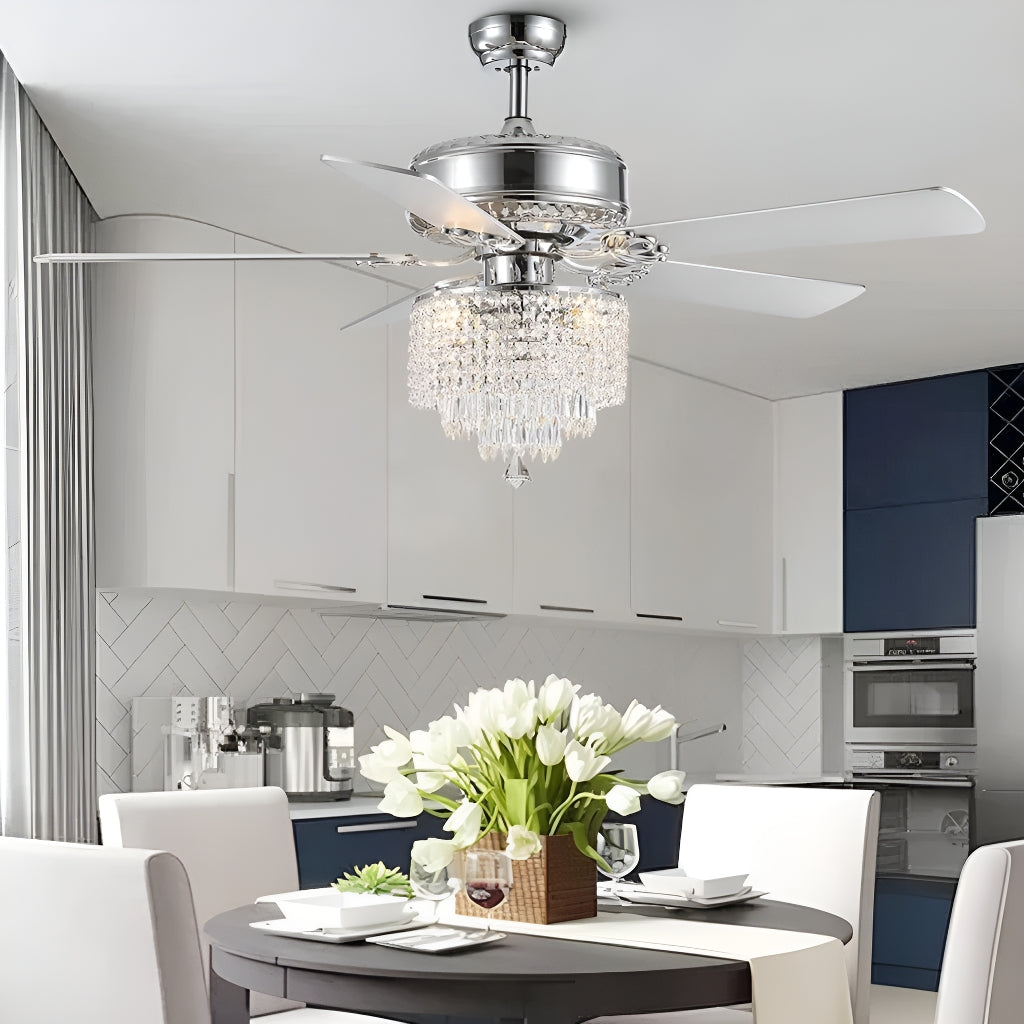 3 - Tier Raindrop Crystal Kitchen Ceiling Fan with Remote Control-living-room-1| Feyran