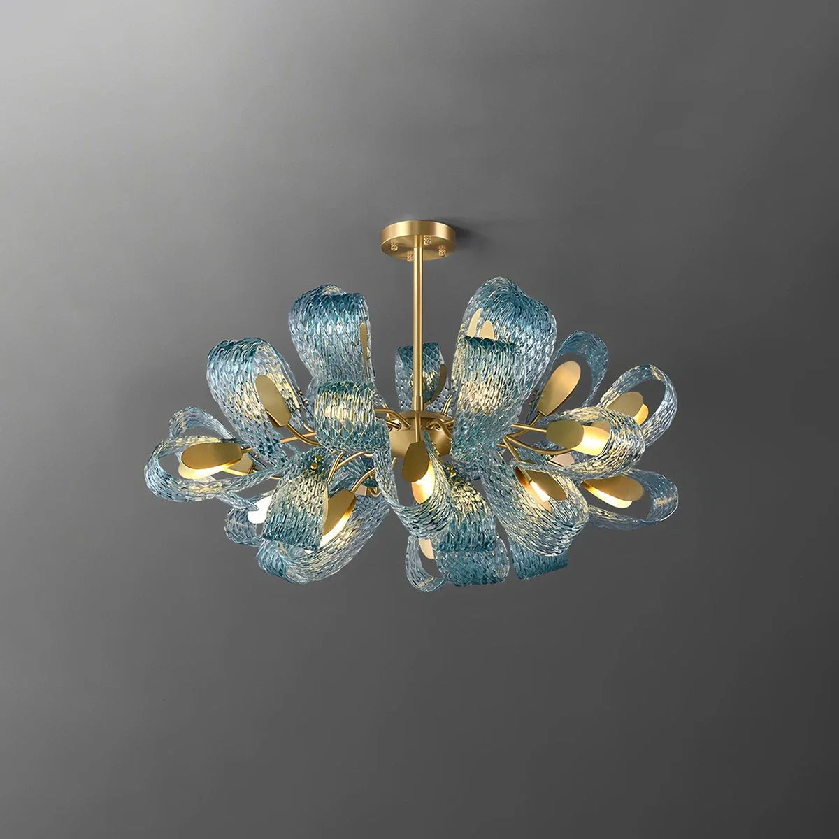 Feyran Peacock Blue Art Glass Chandelier for Dining Room
